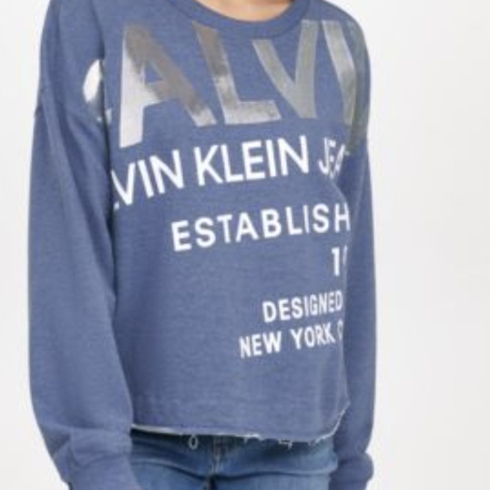 Calvin Klein Blue Crew Neck Sweatshirt Vintage Graphic